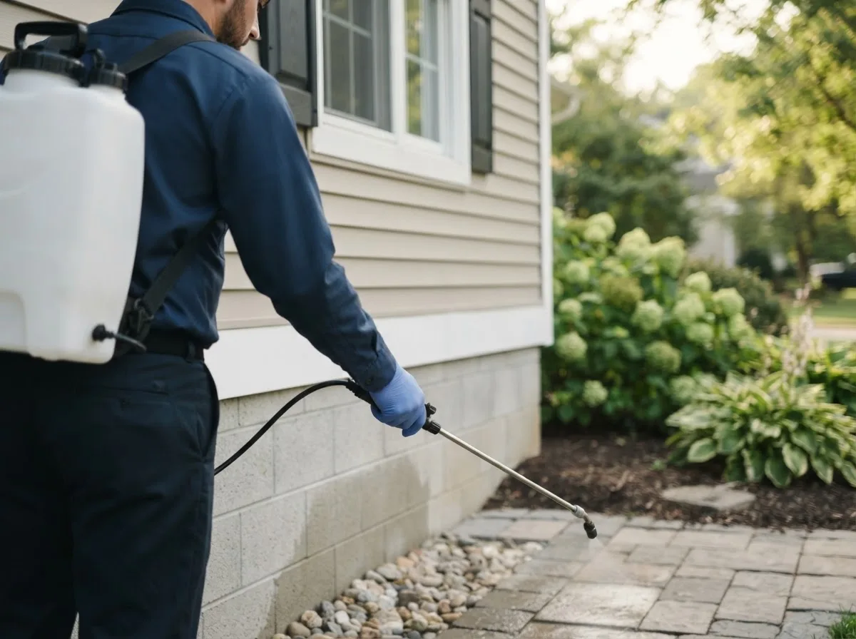 Pest control technician inspecting a home in Greenup, KY